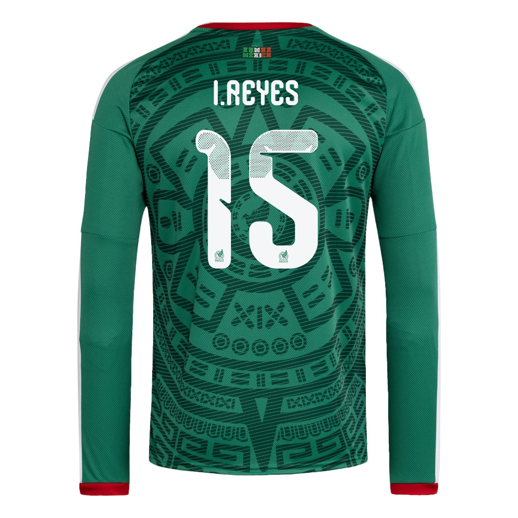 Israel Reyes 15 Mexico National Team 2026 Home Long Sleeve Jersey - Green - Jersey Teams