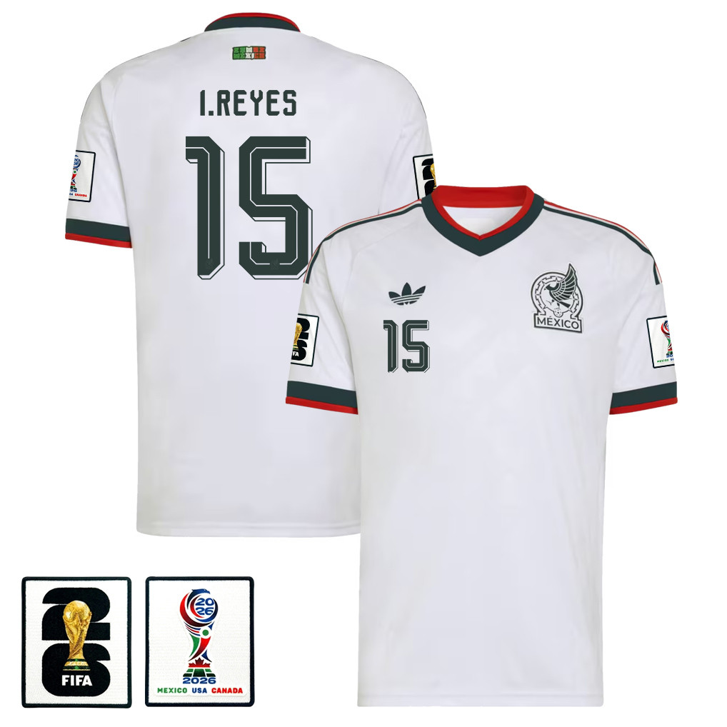 Israel Reyes 15 Mexico National Team 2026 x World Cup Patch Away Jersey - White, Men - Jersey Teams