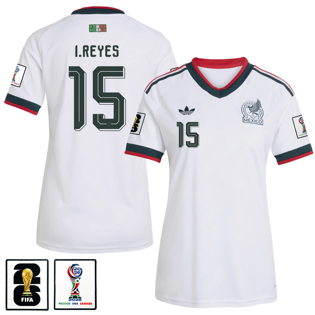 Israel Reyes 15 Women's Mexico National Team 2026 Away Jersey - White - Jersey Teams