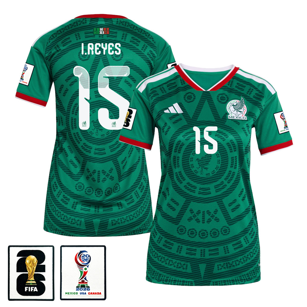 Israel Reyes 15 Women's Mexico National Team 2026 Home Jersey - Green - Jersey Teams