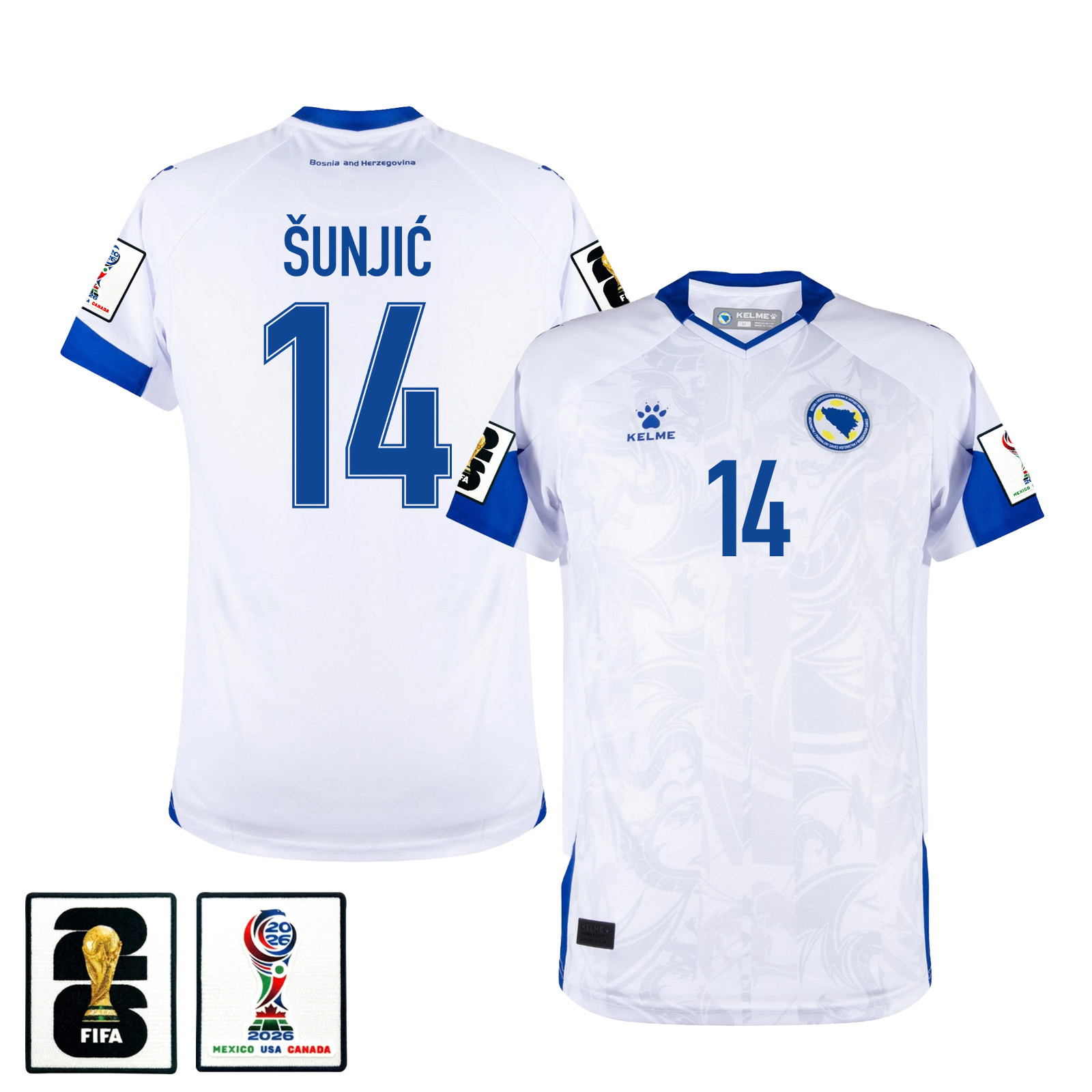 Ivan Å unjić 14 Bosnia and Herzegovina 2026 Away Jersey – White, Men – Jersey Teams