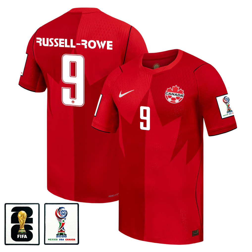 Jacen Russell-Rowe 9 Canada National Team 2026 x World Cup Patch Home Jersey - Red, Men - Jersey Teams