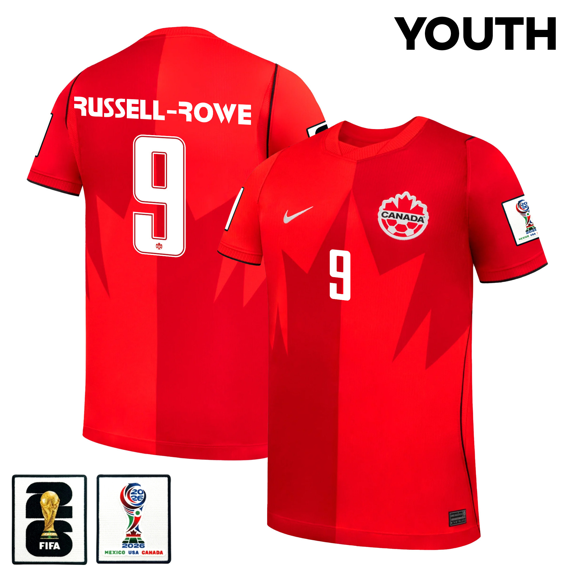 Jacen Russell-Rowe 9 Youth Canada National Team 2026 Home Jersey - Red - Jersey Teams