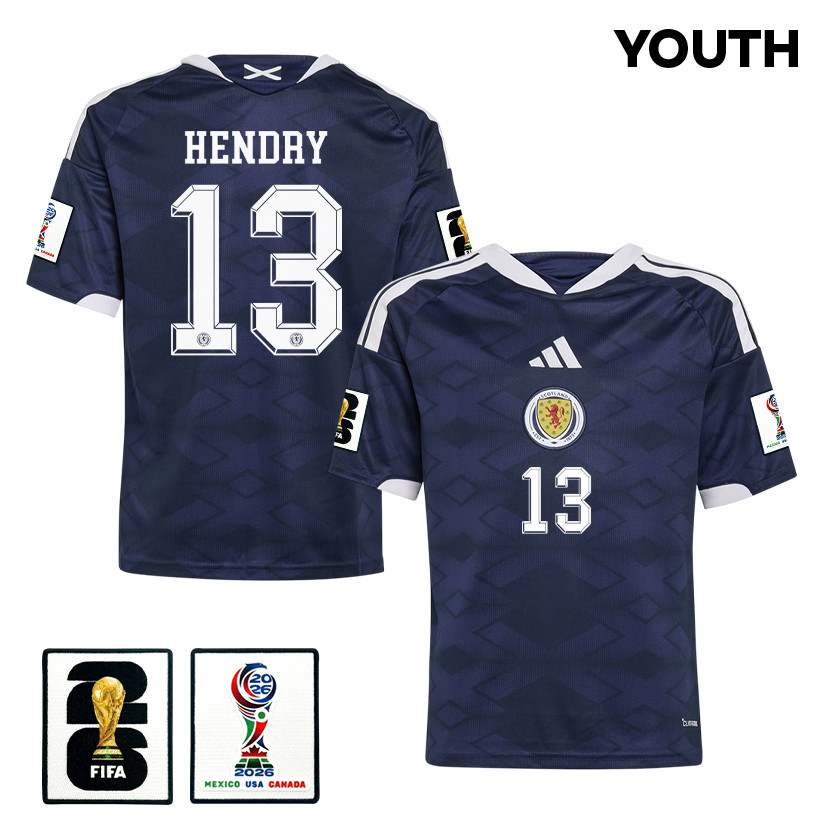 Jack Hendry 13 Youth Scotland National Team 2026 Home Jersey - Navy - Jersey Teams