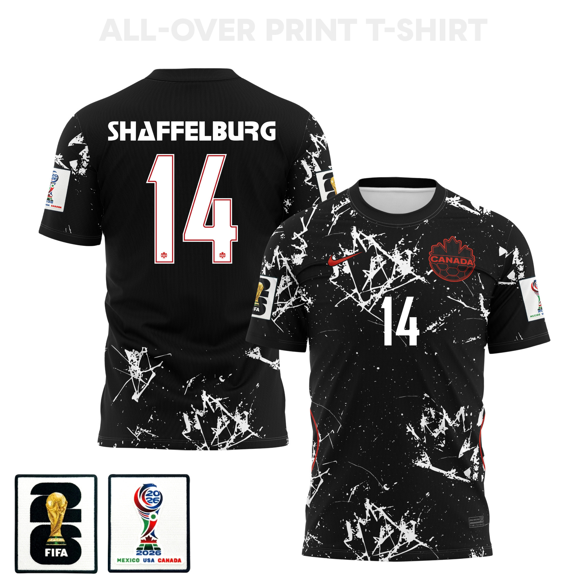 Jacob Shaffelburg 14 Canada 2026 Away 3D T-Shirt Fully Printed – Unisex, Black – Jersey Teams