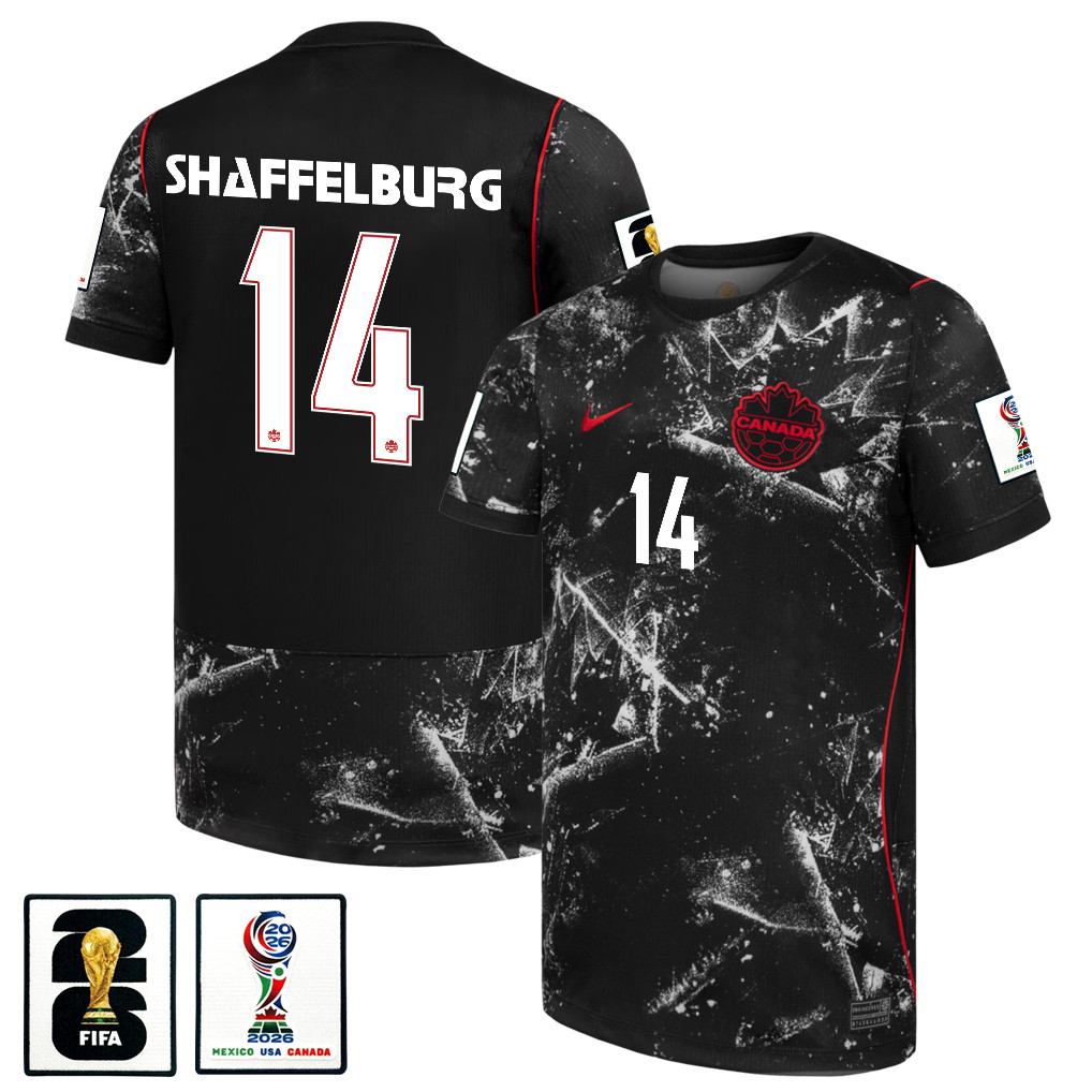 Jacob Shaffelburg 14 Canada National Team 2026 x World Cup Patch Away Jersey - Black, Men - Jersey Teams