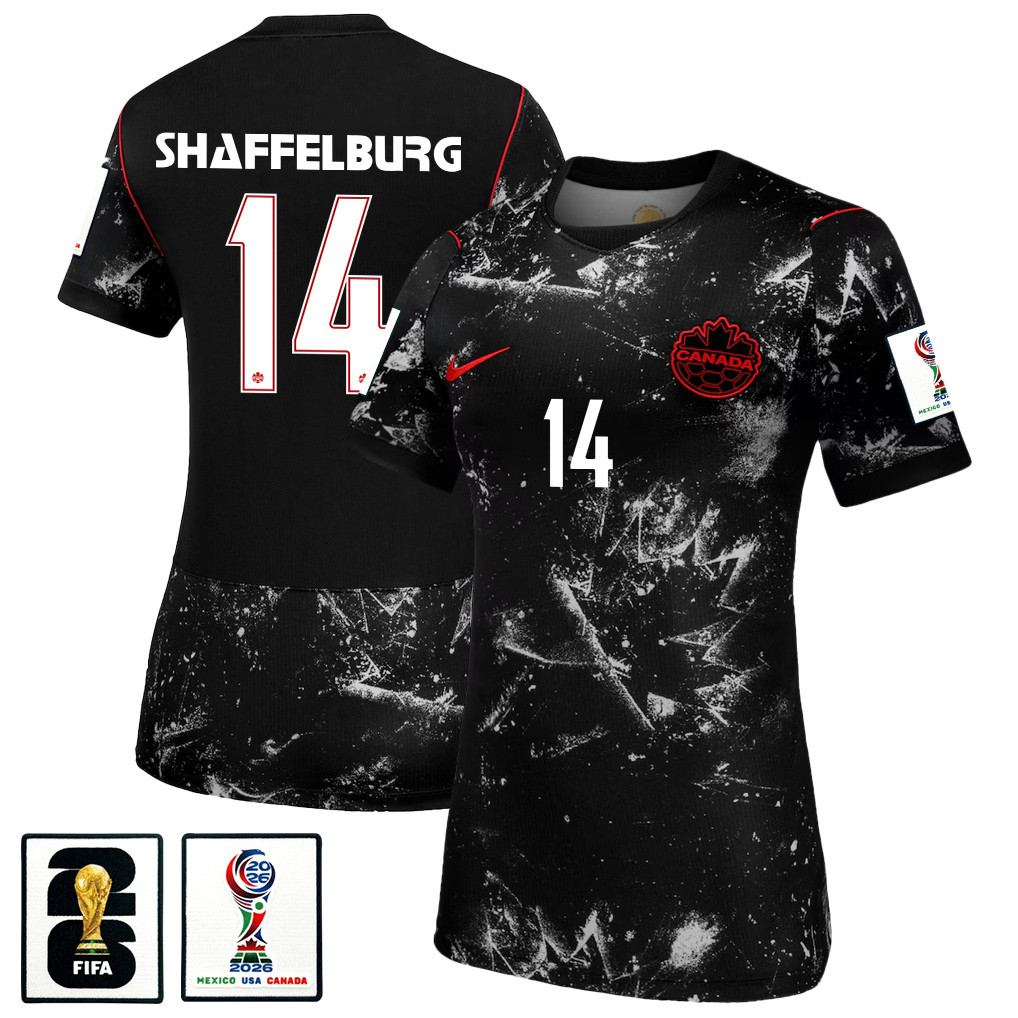 Jacob Shaffelburg 14 Women’s Canada National Team 2026 Away Jersey – Black – Jersey Teams