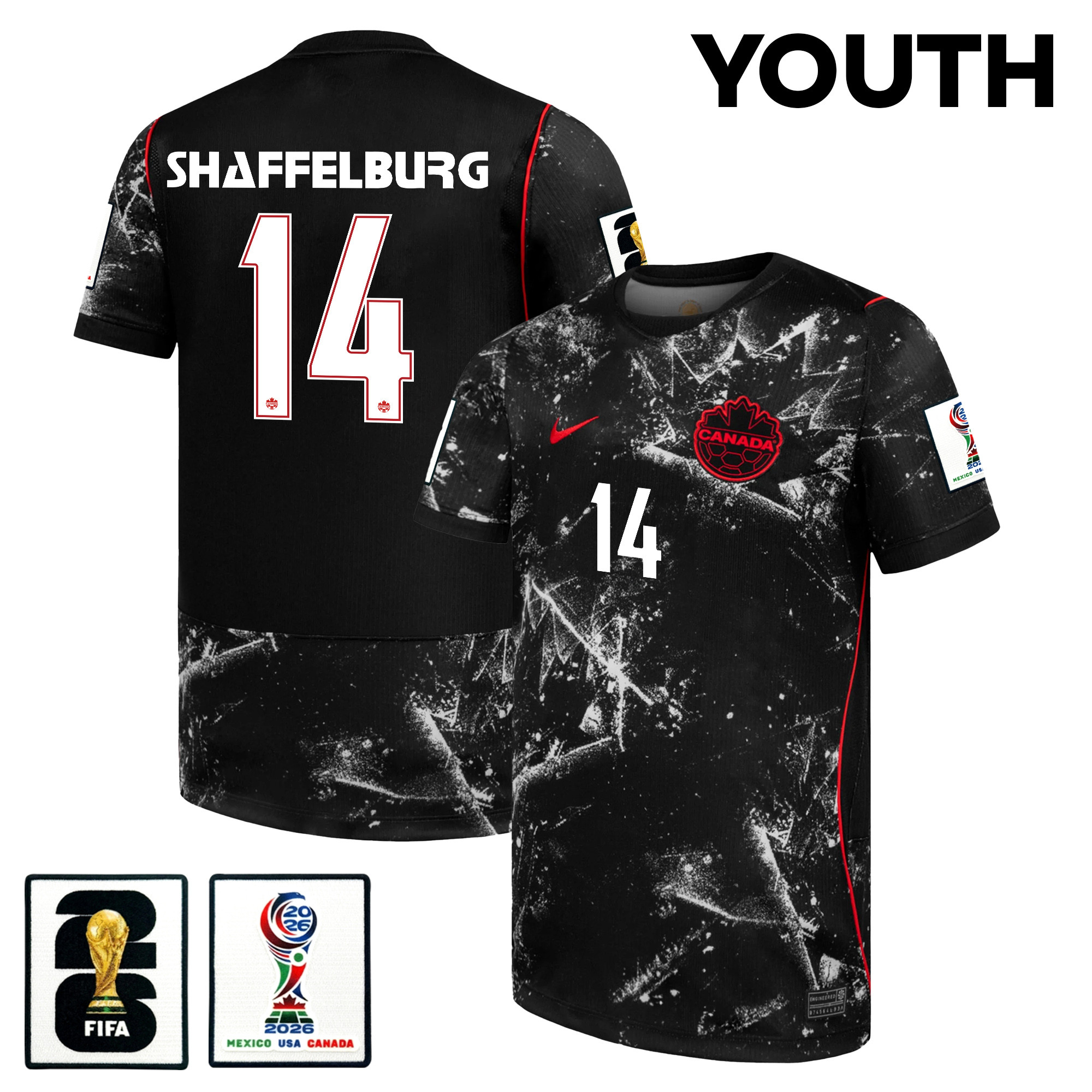 Jacob Shaffelburg 14 Youth Canada National Team 2026 Away Jersey - Black - Jersey Teams