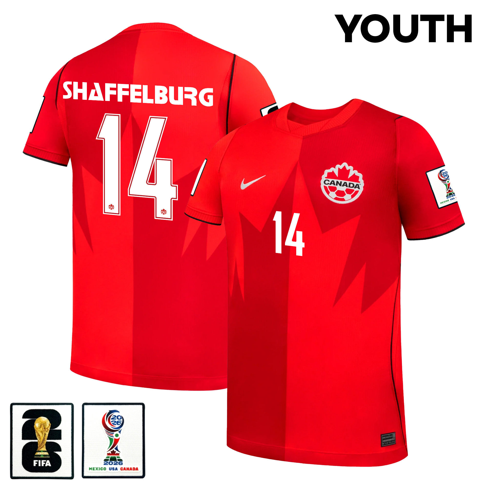 Jacob Shaffelburg 14 Youth Canada National Team 2026 Home Jersey - Red - Jersey Teams