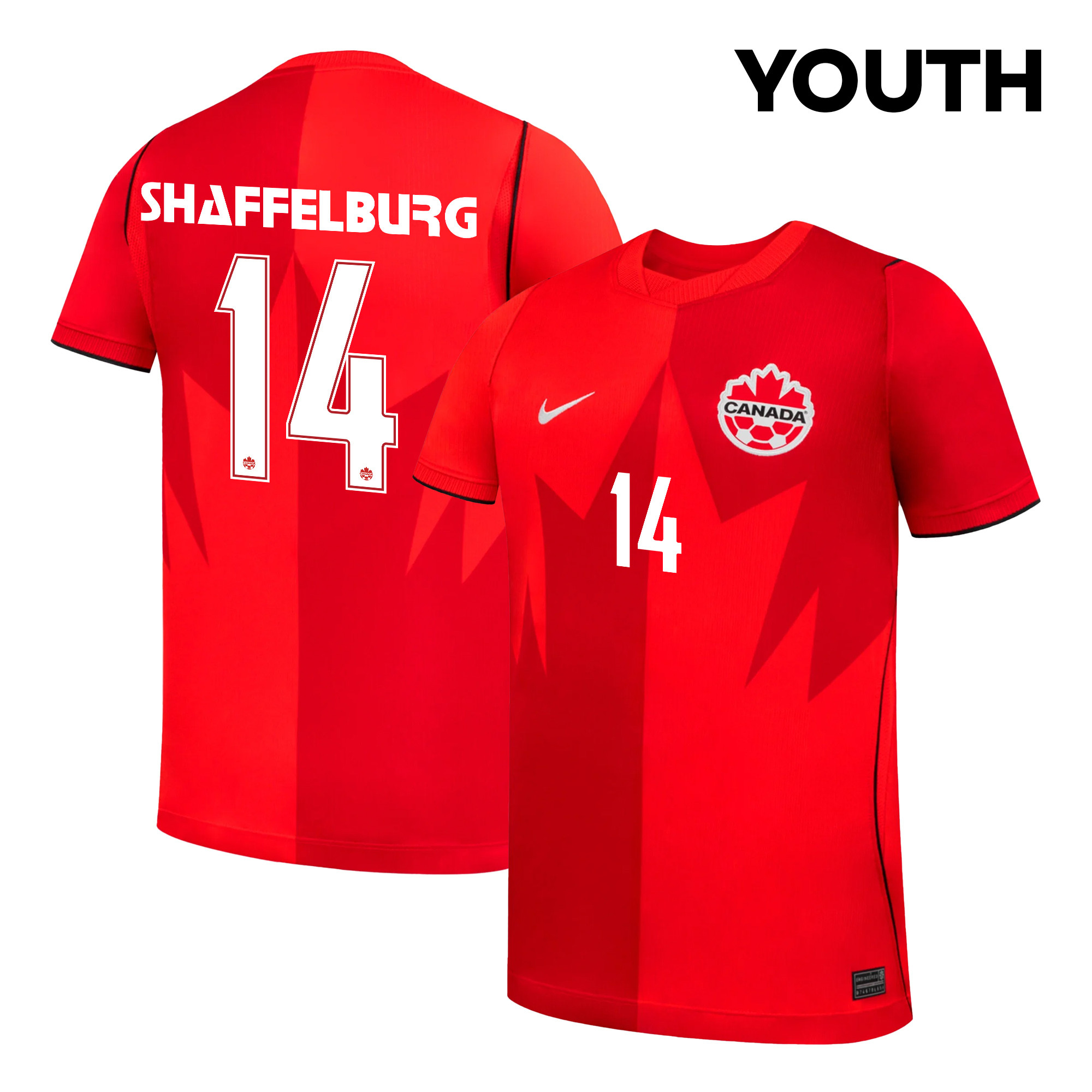 Jacob Shaffelburg 14 Youth Canada National Team 2026 Home Jersey - Red - Jersey Teams