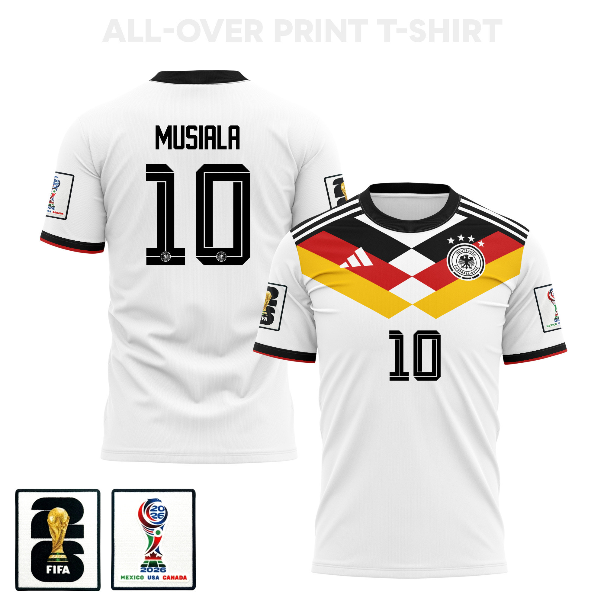 Jamal Musiala 10 Germany 2026 Home 3D T-Shirt Fully Printed – Unisex, White - Jersey Teams