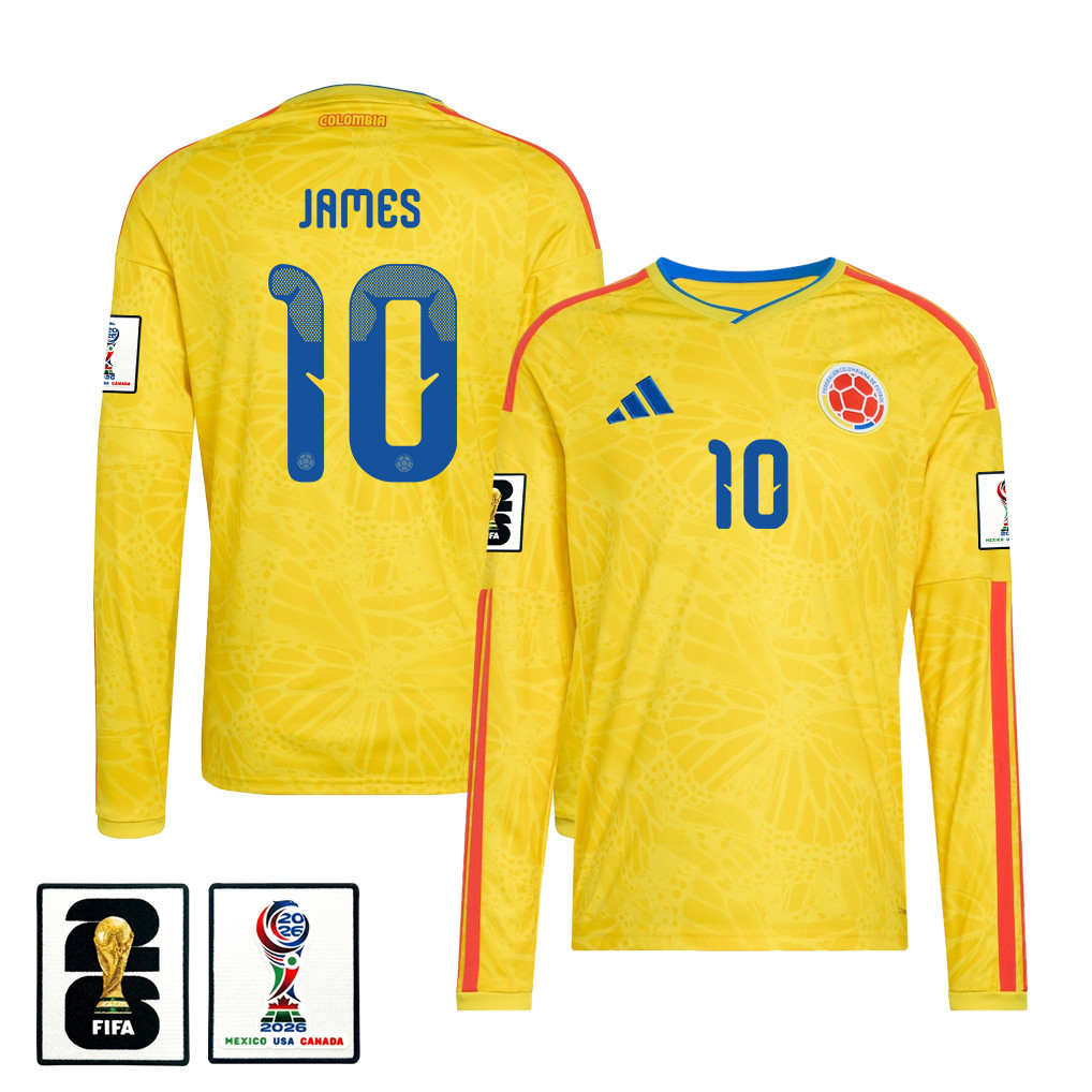 James Rodriguez 10 Colombia National Team 2026 Home Long Sleeve Jersey - Yellow - Jersey Teams