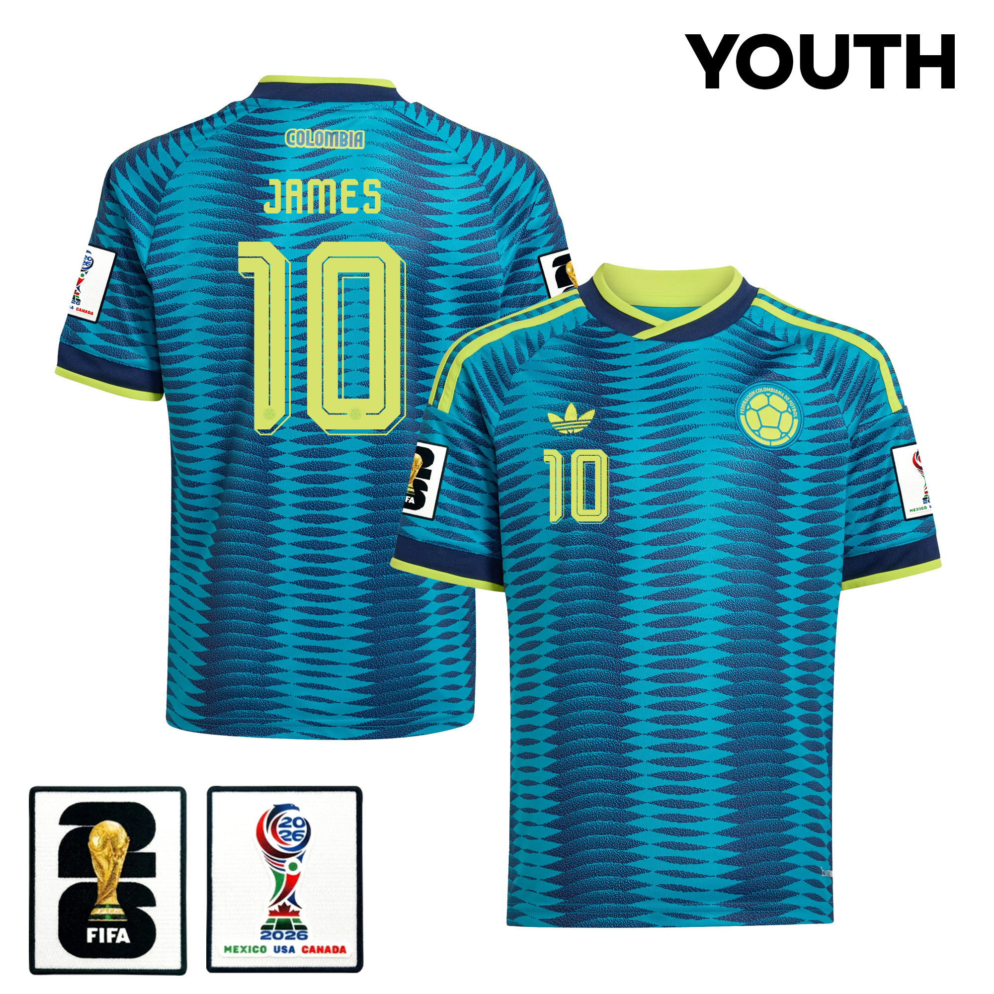 James Rodriguez 10 Youth Colombia National Team 2026 Away Jersey - Turquoise - Jersey Teams