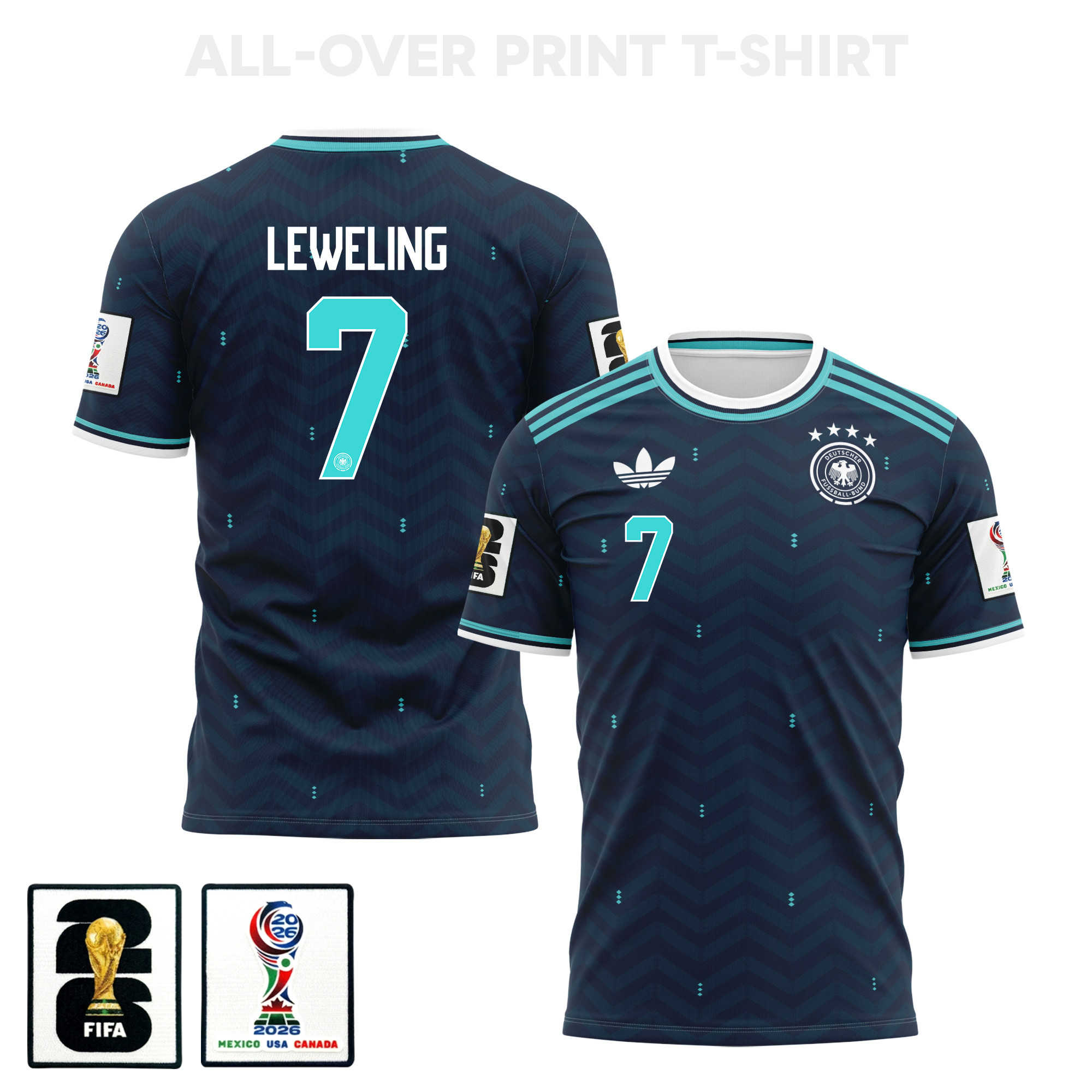 Jamie Leweling 7 Germany 2026 Away 3D T-Shirt Fully Printed – Unisex, Navy - Jersey Teams