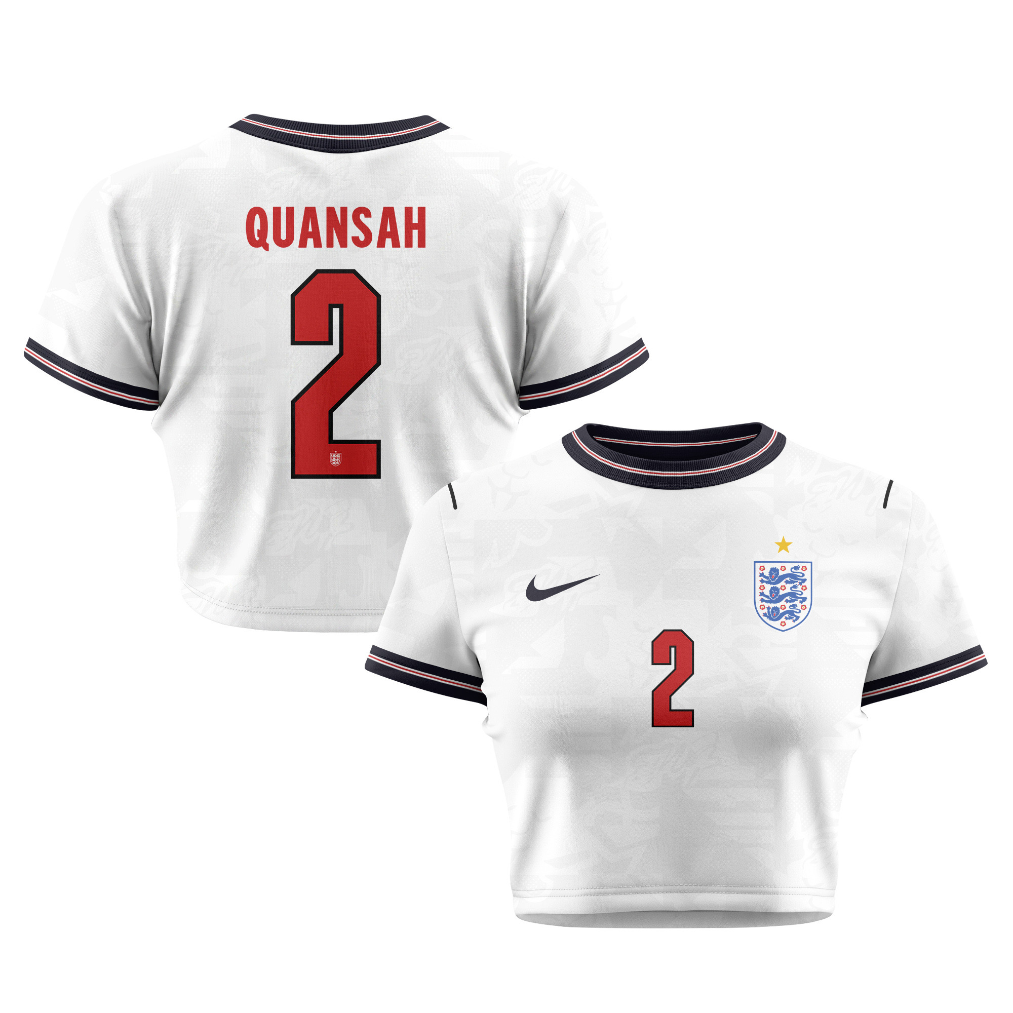 Jarell Quansah 2 England 2026 Women's Home All-Over Print Cropped Jersey - White - Jersey Teams