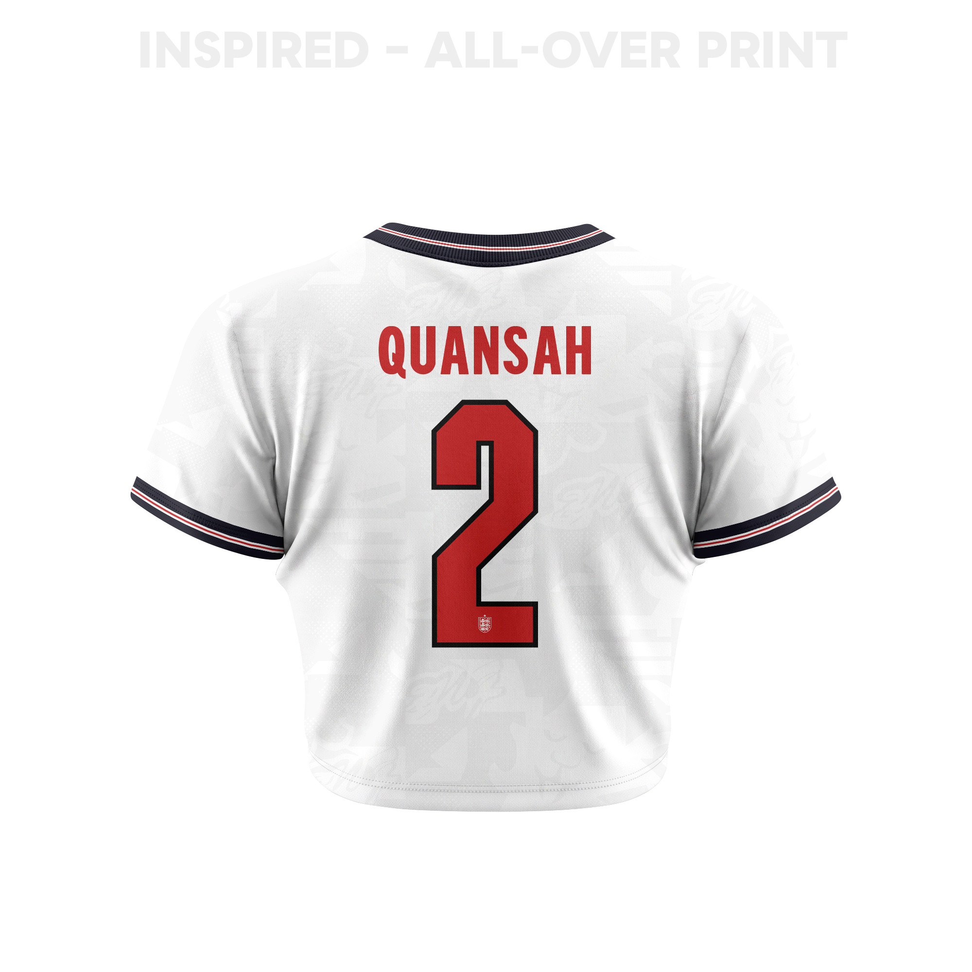 Jarell Quansah 2 England 2026 Women's Home All-Over Print Cropped Jersey - White - Jersey Teams
