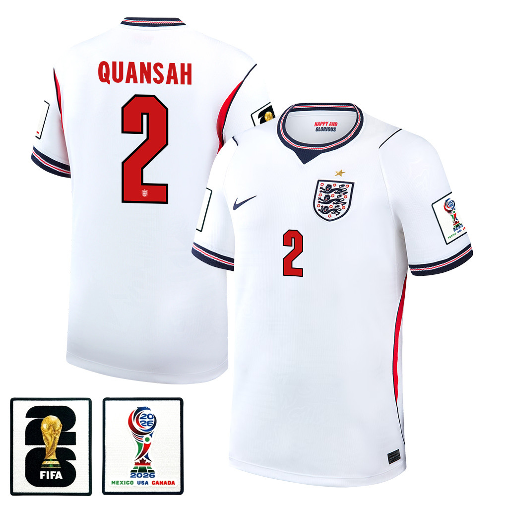 Jarell Quansah 2 England National Team 2026 x World Cup Patch Home Jersey - White, Men - Jersey Teams