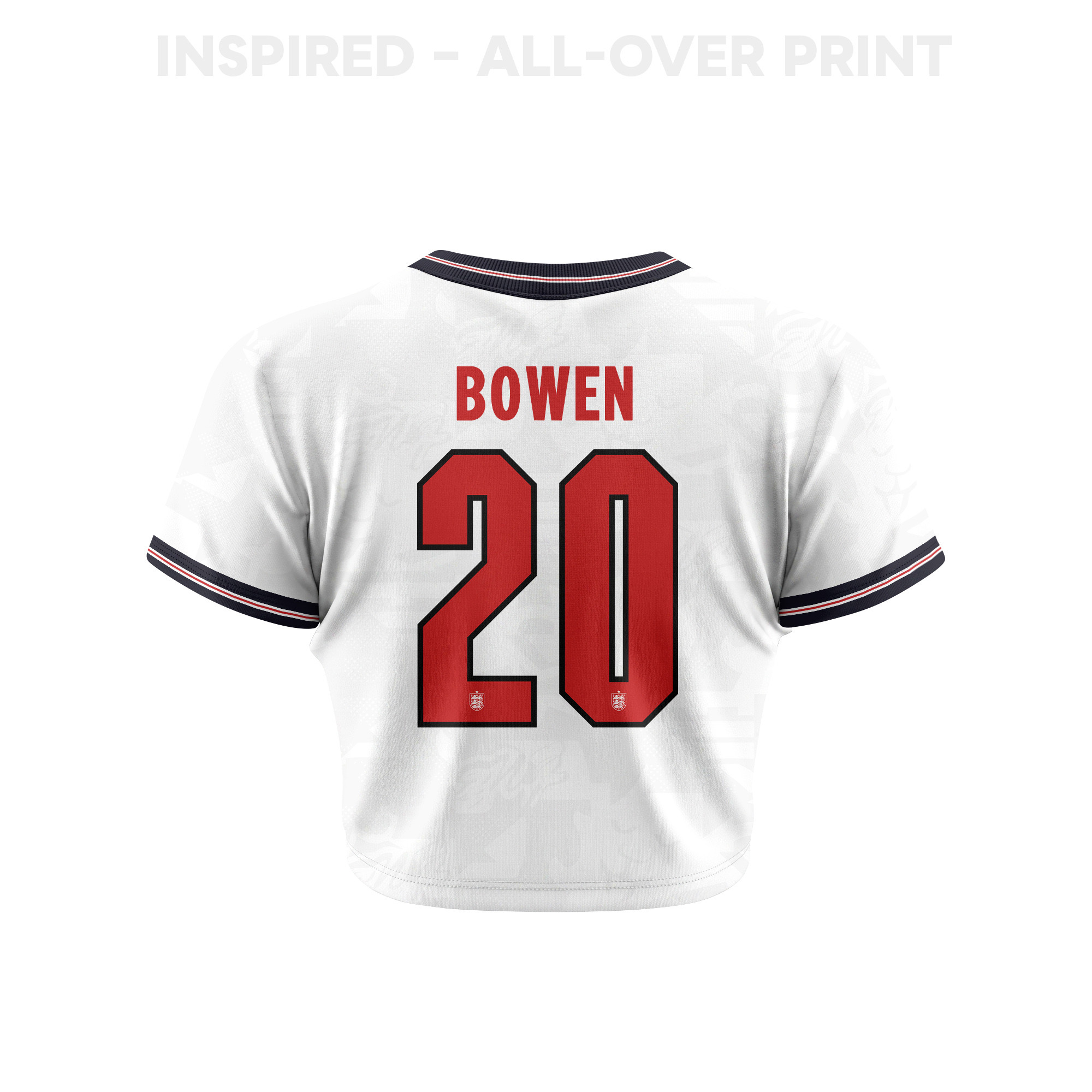 Jarrod Bowen 20 England 2026 Women's Home All-Over Print Cropped Jersey - White - Jersey Teams
