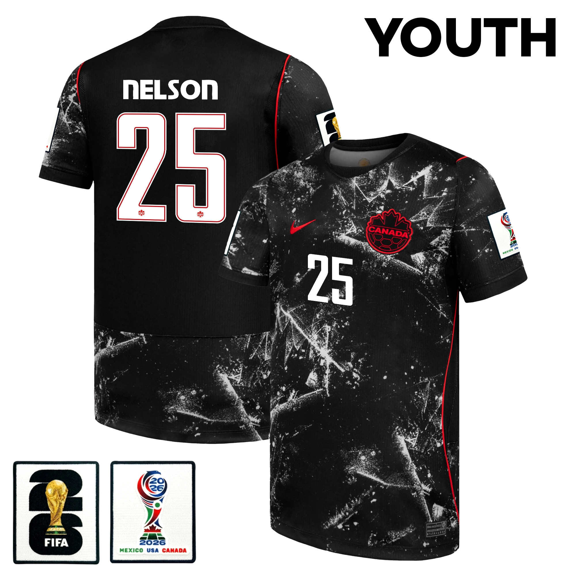 Jayden Nelson 25 Youth Canada National Team 2026 Away Jersey - Black - Jersey Teams