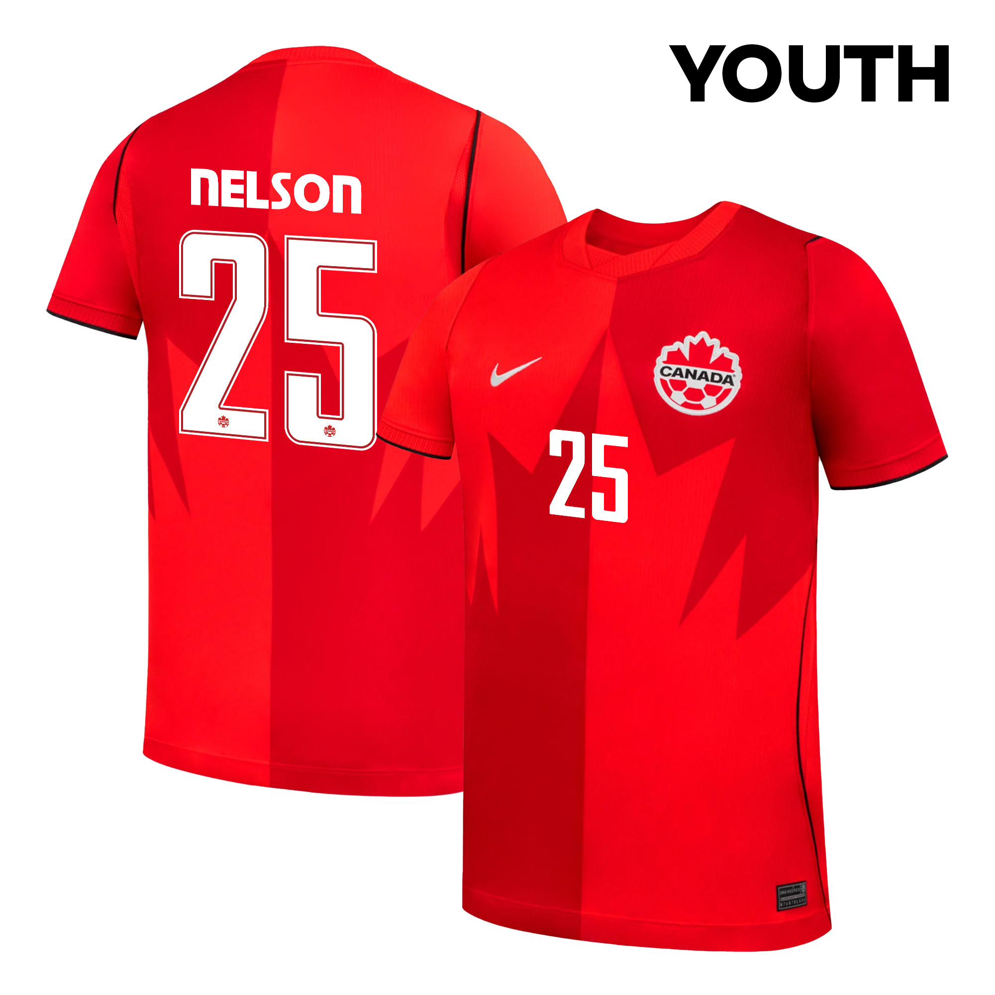 Jayden Nelson 25 Youth Canada National Team 2026 Home Jersey - Red - Jersey Teams