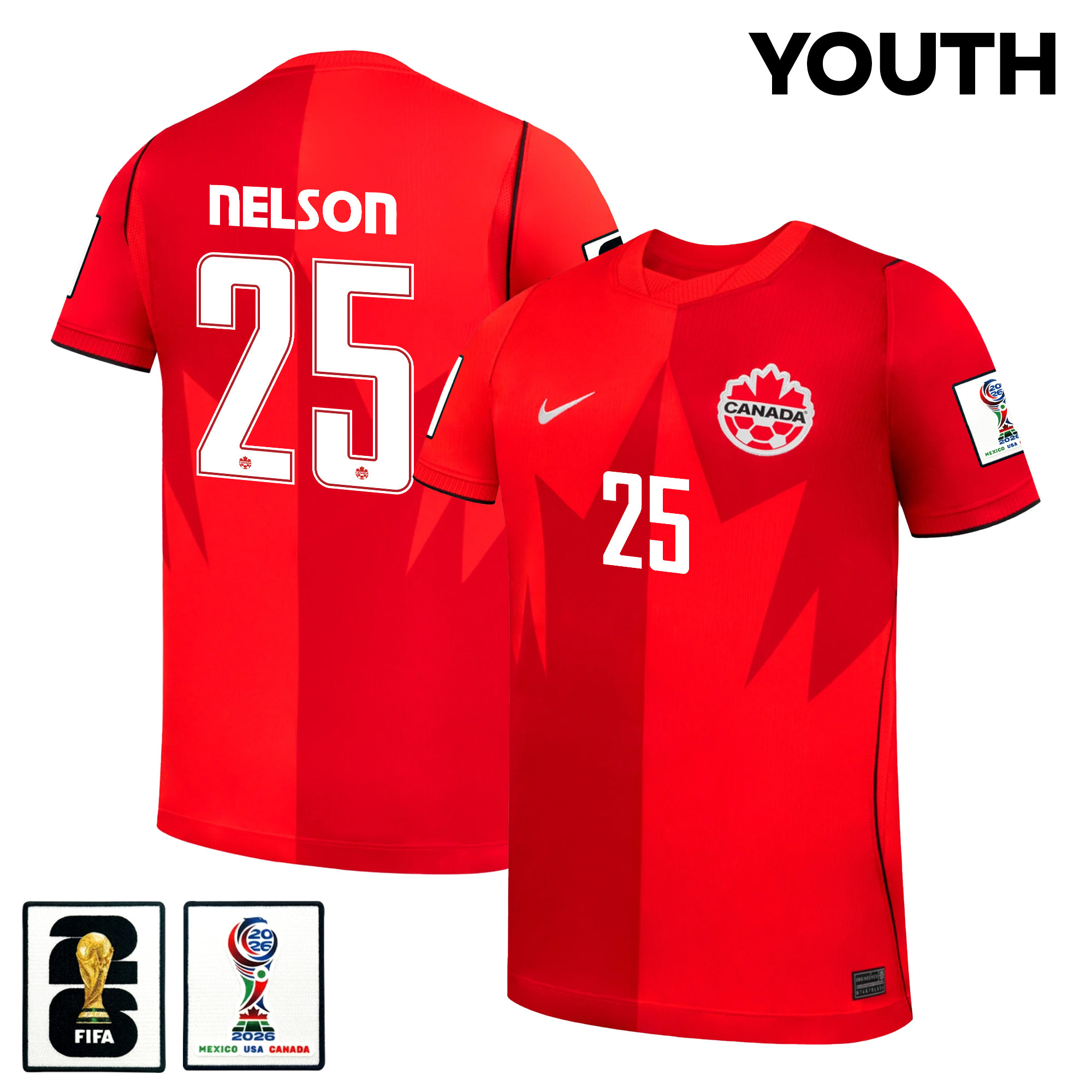 Jayden Nelson 25 Youth Canada National Team 2026 Home Jersey - Red - Jersey Teams