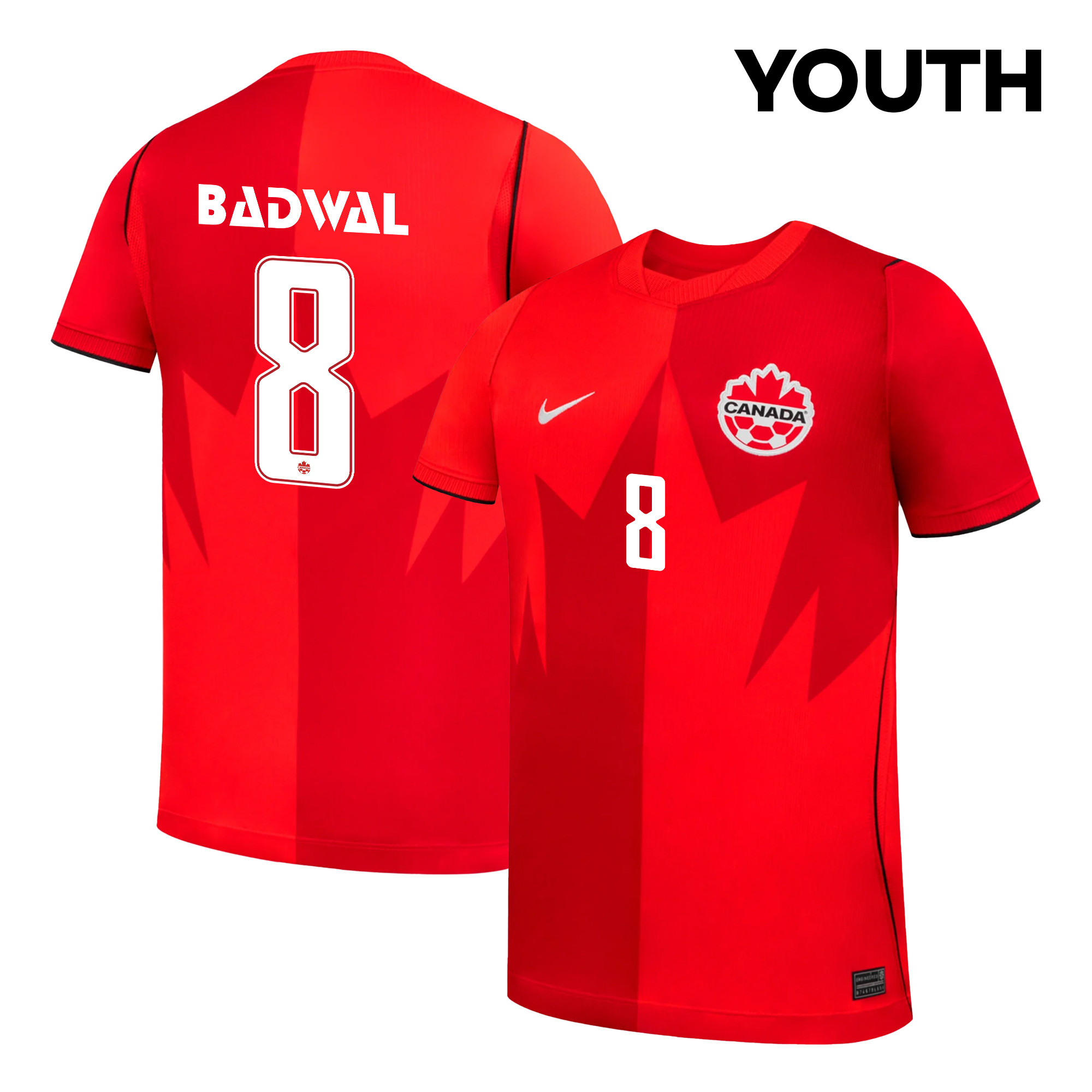 Jeevan Badwal 8 Youth Canada National Team 2026 Home Jersey - Red - Jersey Teams
