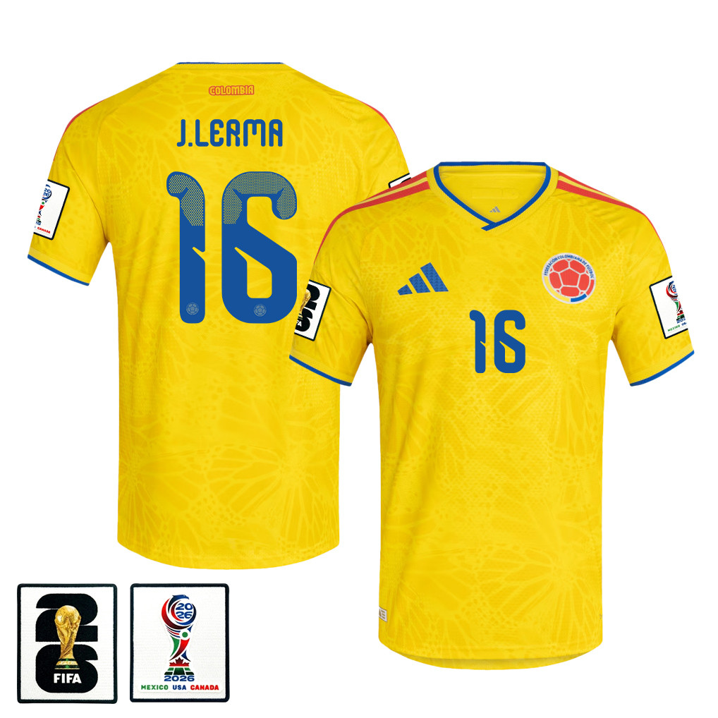 Jefferson Lerma 16 Colombia National Team 2026 x World Cup Patch Home Jersey - Yellow, Men - Jersey Teams