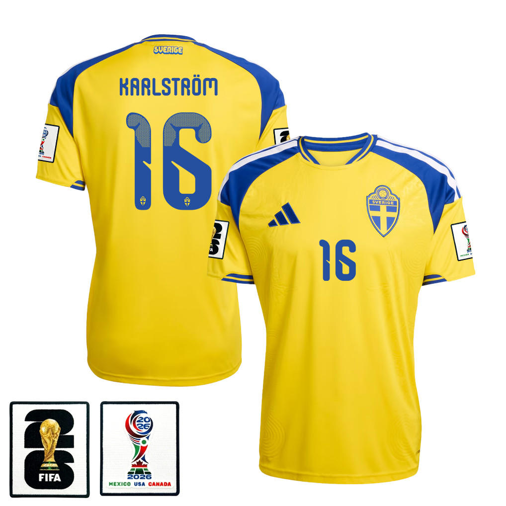 Jesper Karlstroem 16 Sweden National Team 2026 x World Cup Patch Home Jersey - Yellow, Men - Jersey Teams