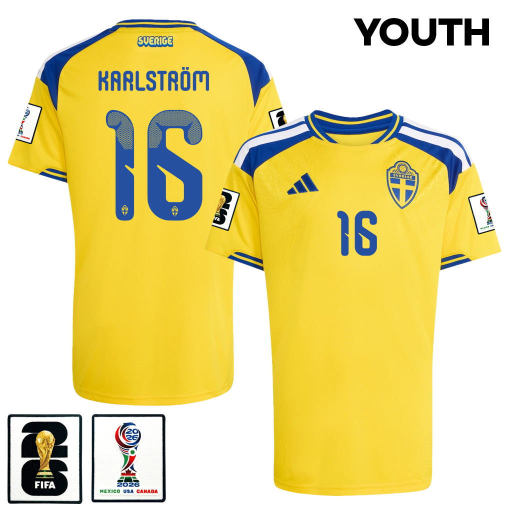 Jesper Karlstroem 16 Youth Sweden National Team 2026 Home Jersey - Yellow - Jersey Teams