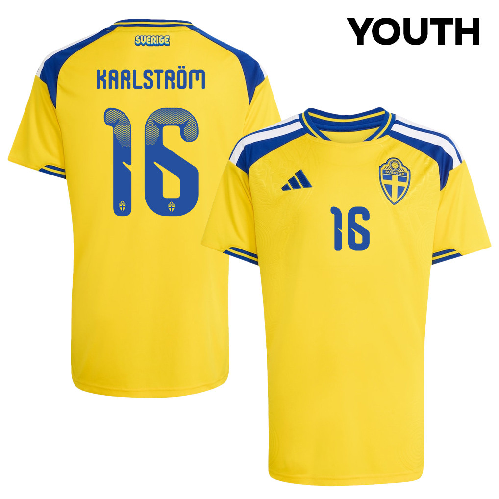 Jesper Karlstroem 16 Youth Sweden National Team 2026 Home Jersey - Yellow - Jersey Teams