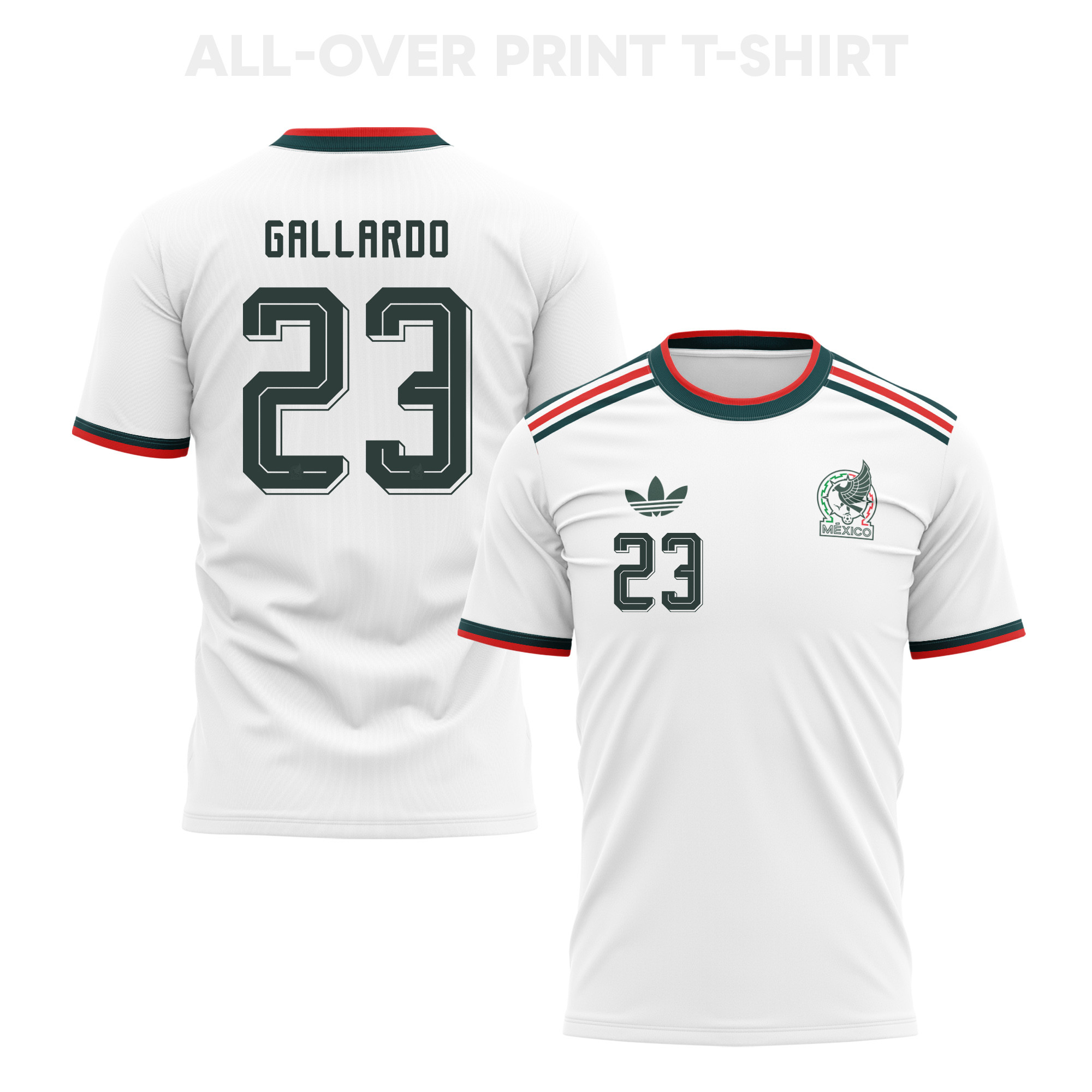 Jesús Gallardo 23 Mexico 2026 Away 3D T-Shirt Fully Printed – Unisex, White - Jersey Teams