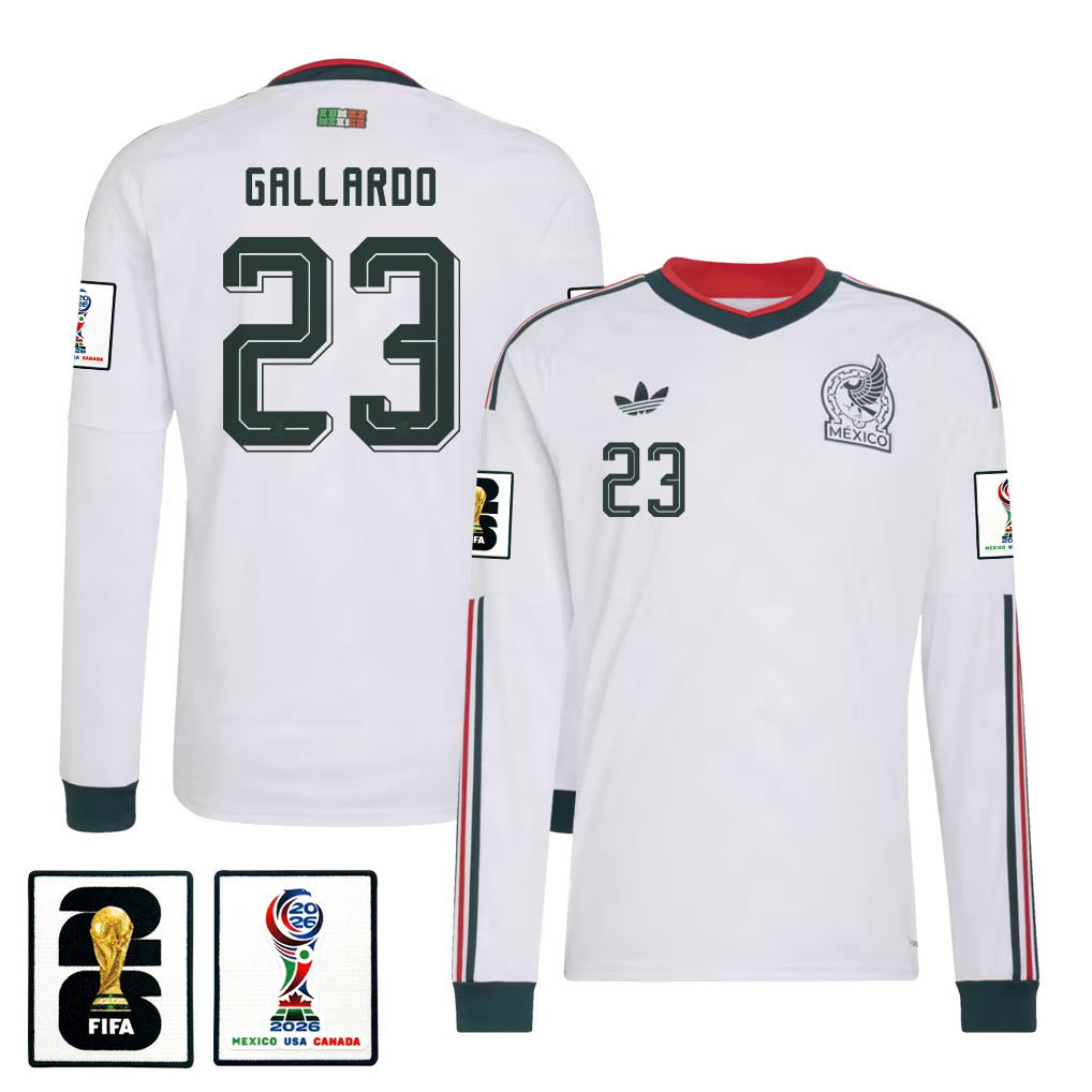 Jesús Gallardo 23 Mexico National Team 2026 Away Long Sleeve Jersey - White - Jersey Teams