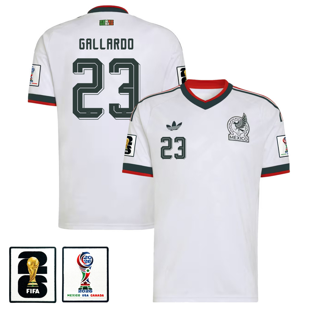 Jesús Gallardo 23 Mexico National Team 2026 x World Cup Patch Away Jersey - White, Men - Jersey Teams