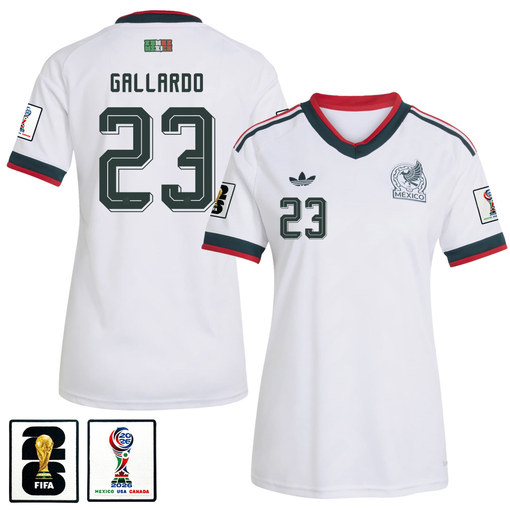Jesús Gallardo 23 Women's Mexico National Team 2026 Away Jersey - White - Jersey Teams