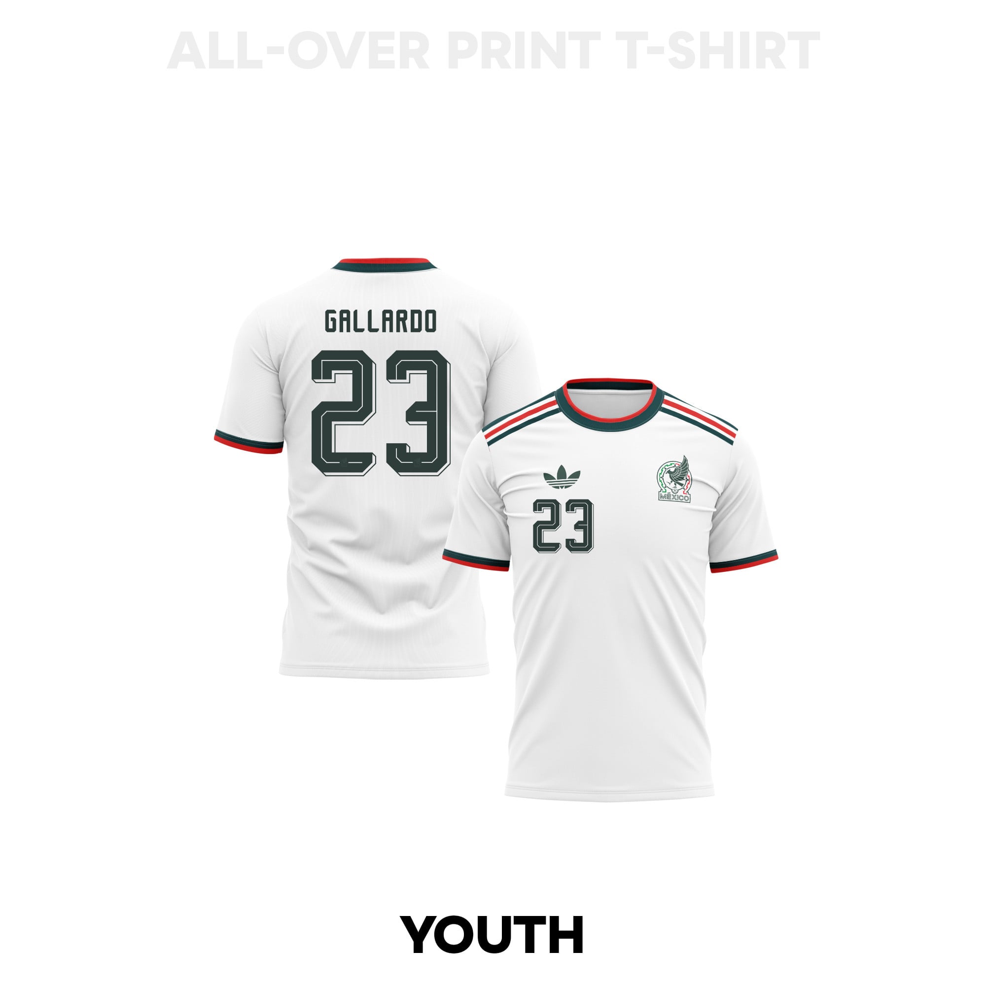 Jesús Gallardo 23 Youth Mexico 2026 Away 3D T-shirt Fully Printed – White - Jersey Teams