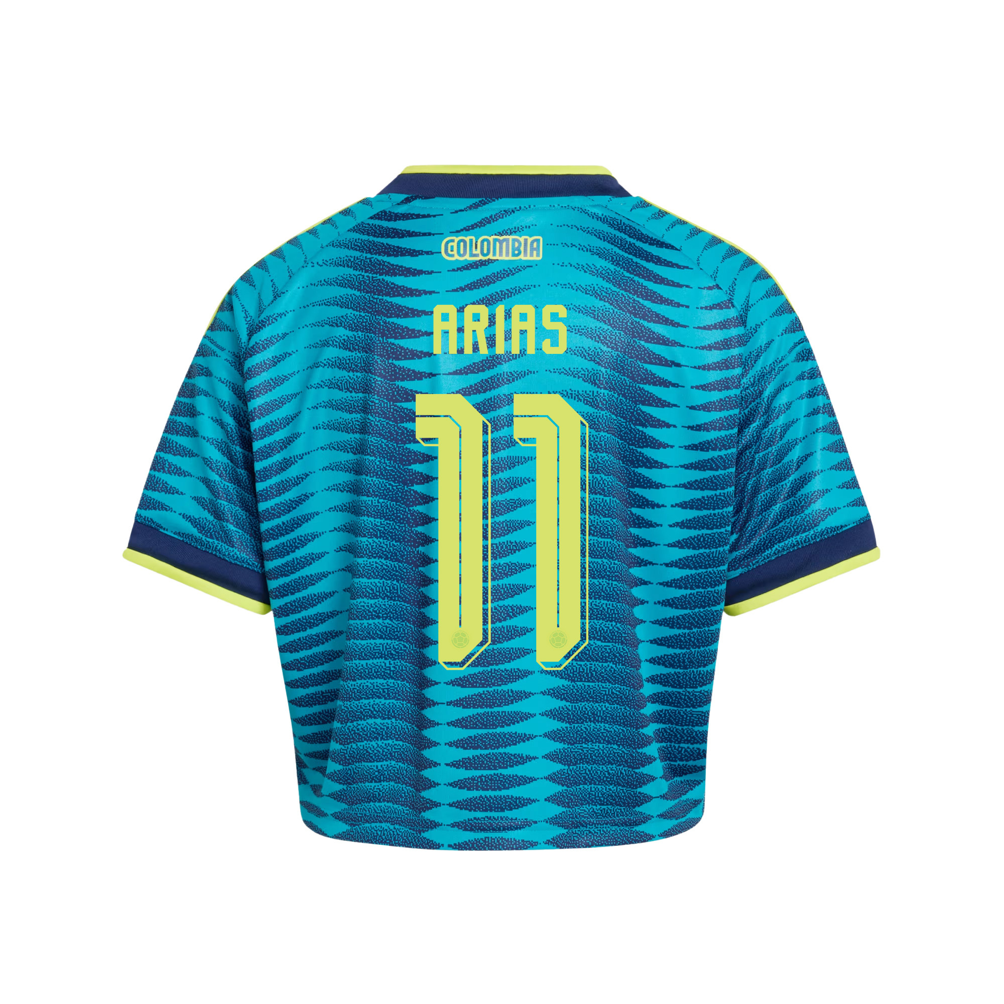 Jhon Arias 11 Colombia 2026 Away Women’s Cropped Jersey - Turquoise - Jersey Teams