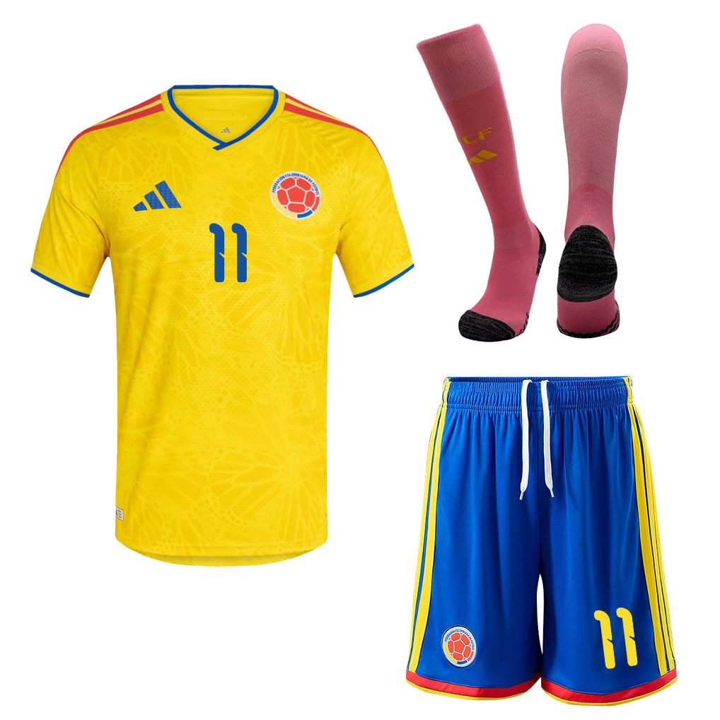 Jhon Arias 11 Colombia 2026 Home Men Kit Set – Yellow - Jersey Teams
