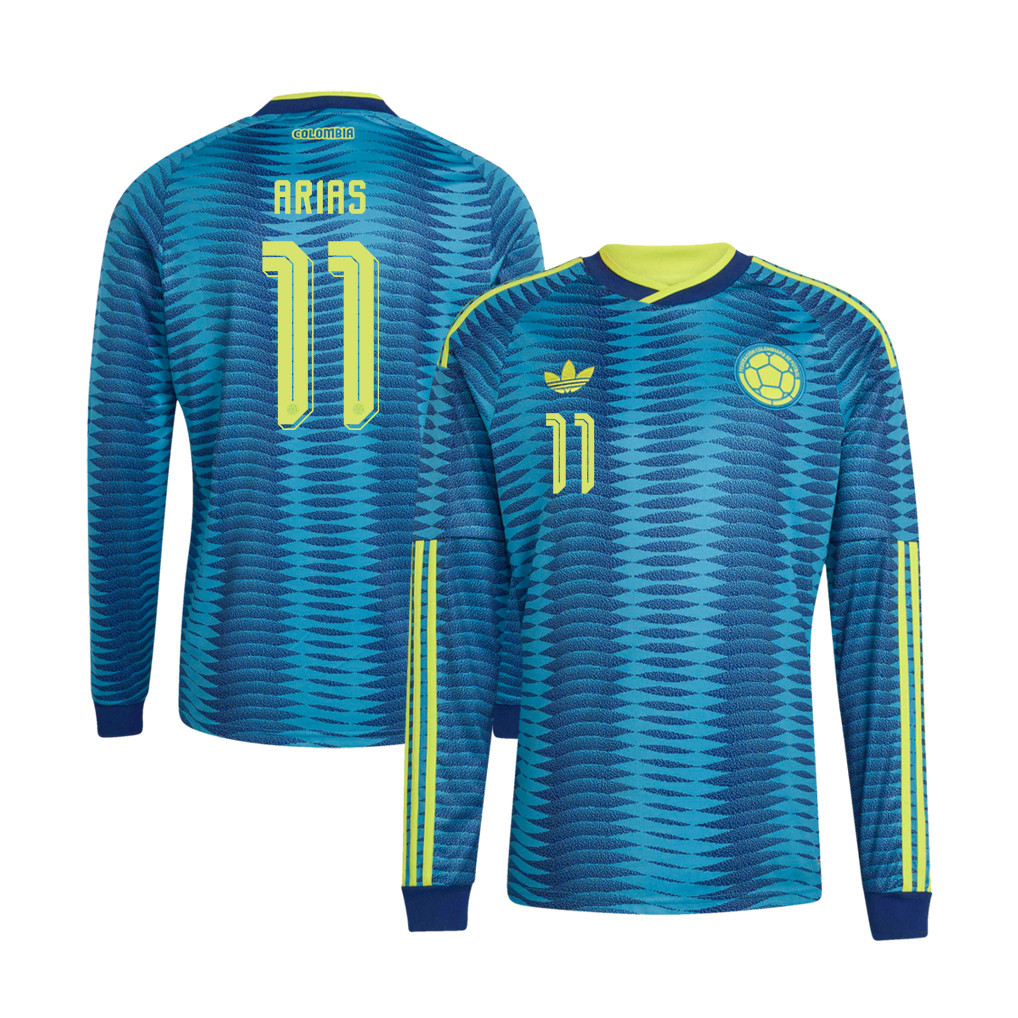 Jhon Arias 11 Colombia National Team 2026 Away Long Sleeve Jersey - Turquoise - Jersey Teams