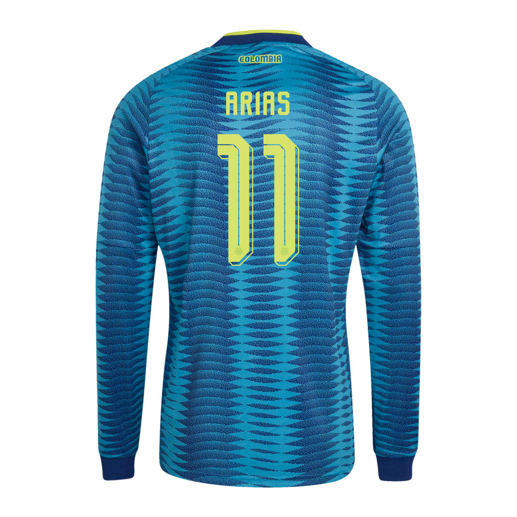 Jhon Arias 11 Colombia National Team 2026 Away Long Sleeve Jersey - Turquoise - Jersey Teams