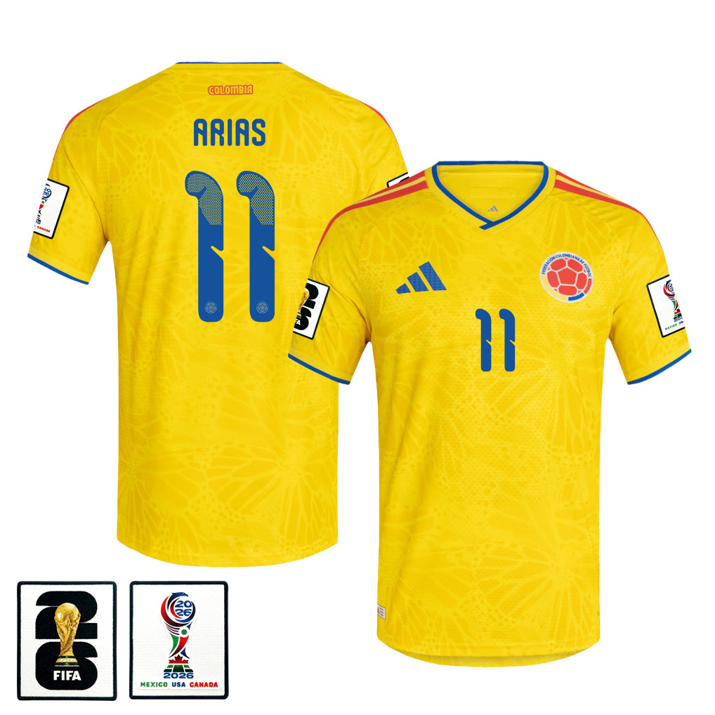 Jhon Arias 11 Colombia National Team 2026 x World Cup Patch Home Jersey - Yellow, Men - Jersey Teams