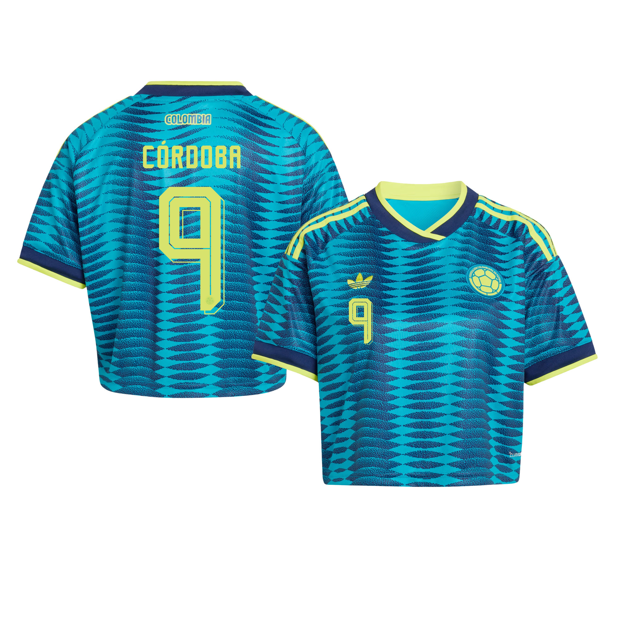 Jhon Córdoba 9 Colombia 2026 Away Women’s Cropped Jersey - Turquoise - Jersey Teams