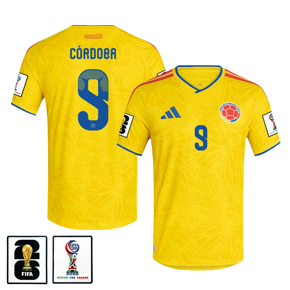 Jhon Córdoba 9 Colombia National Team 2026 x World Cup Patch Home Jersey - Yellow, Men - Jersey Teams