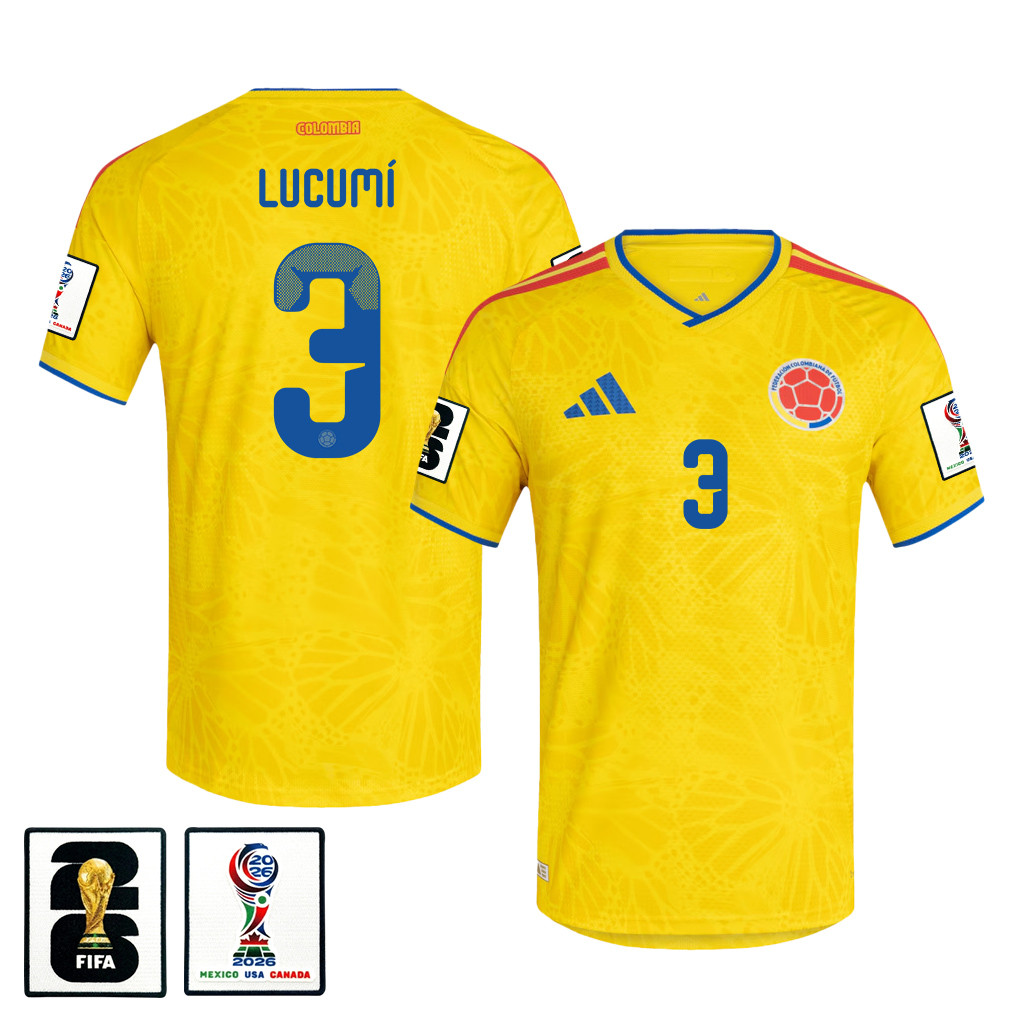 Jhon Lucumí 3 Colombia National Team 2026 x World Cup Patch Home Jersey - Yellow, Men - Jersey Teams