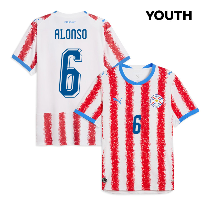 Júnior Alonso 6 Youth Paraguay National Team 2026 Home Jersey - White/Red - Jersey Teams