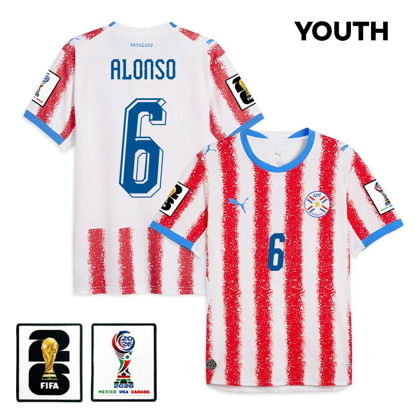 Júnior Alonso 6 Youth Paraguay National Team 2026 Home Jersey - White/Red - Jersey Teams