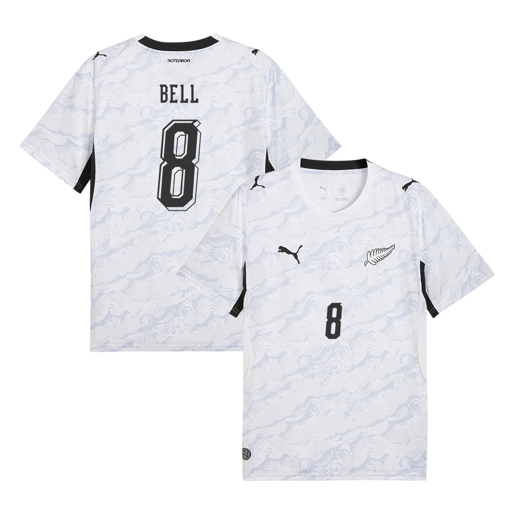 Joe Bell 8 New Zealand National Team 2026 Away Jersey - White, Men - Jersey Teams