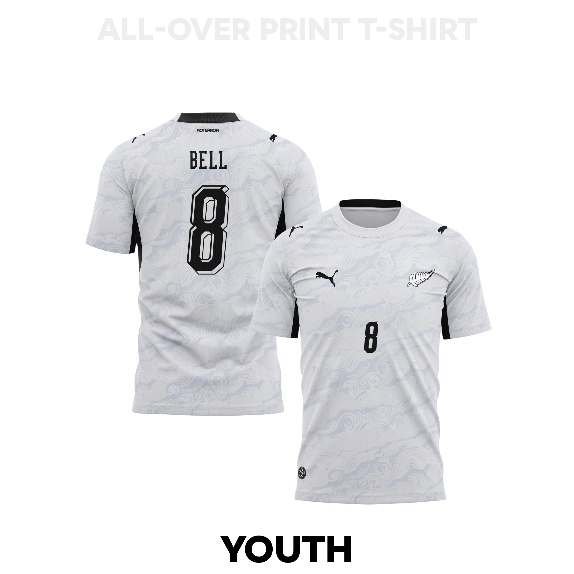 Joe Bell 8 Youth New Zealand 2026 Away 3D T-shirt Fully Printed – White - Jersey Teams