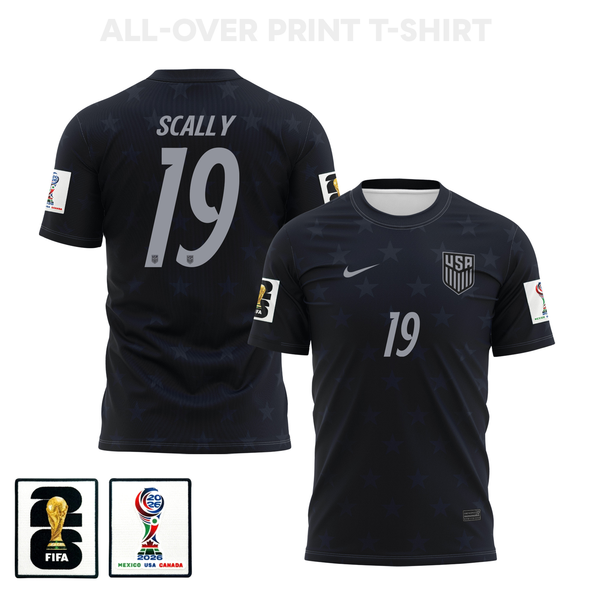 Joe Scally 19 USMNT 2026 Away 3D T-Shirt Fully Printed – Unisex, Black - Jersey Teams