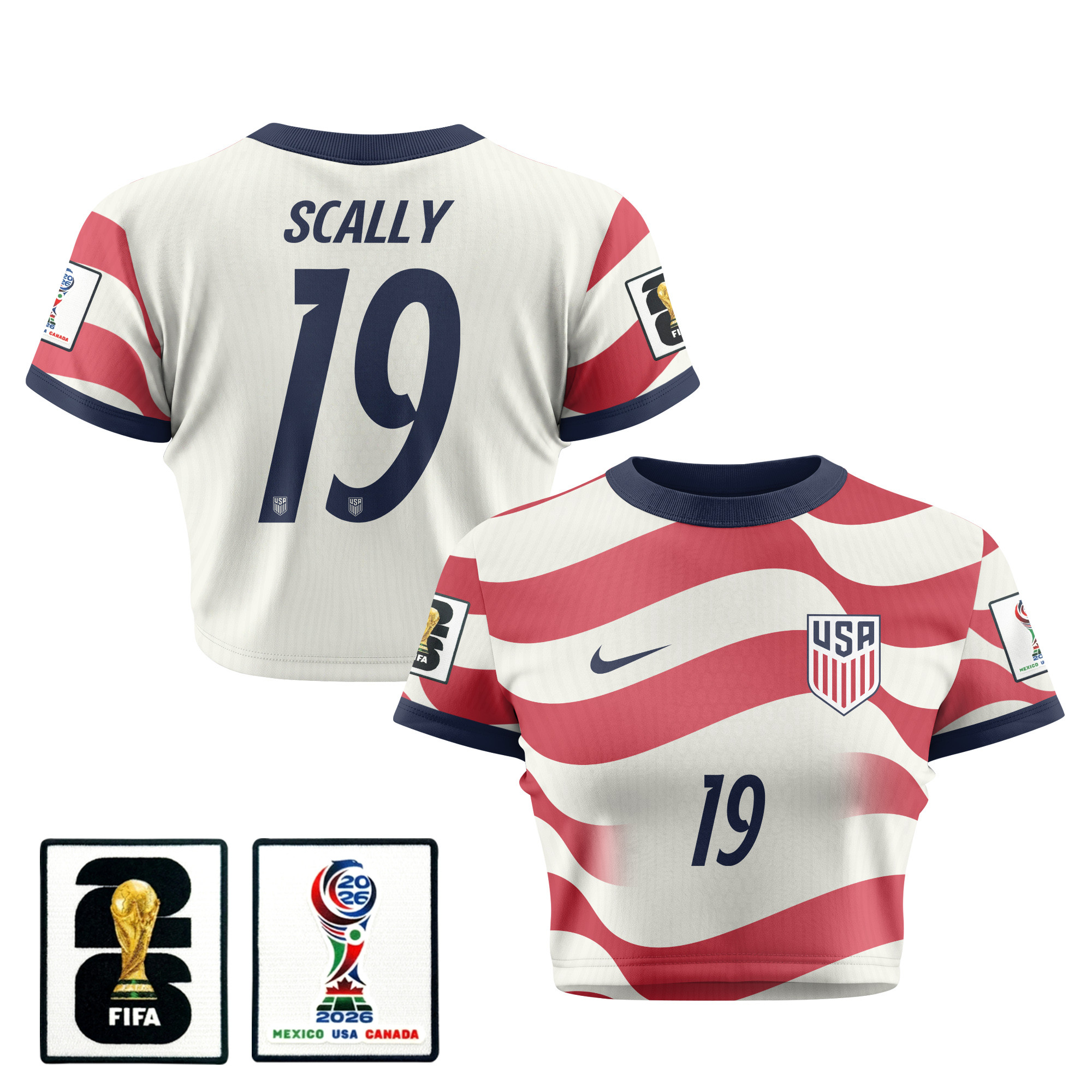 Joe Scally 19 Women's USMNT 2026 Home All-Over Print Cropped Jersey - Jersey Teams