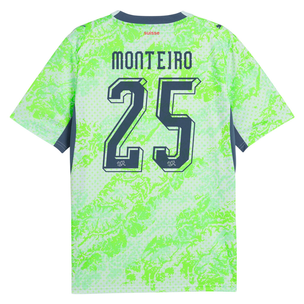Joel Monteiro 25 Switzerland National Team 2026 x World Cup Patch Away Jersey - Men, Green - Jersey Teams